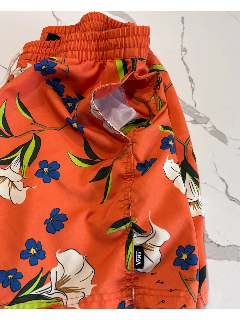 Vans Primary Floral Volley Board Shorts Orange Swim Trunks Blue White Mens Large